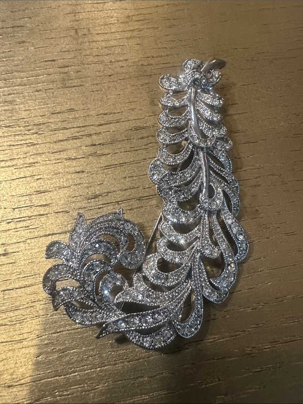 Silver Crystal Leaf Statement Brooch